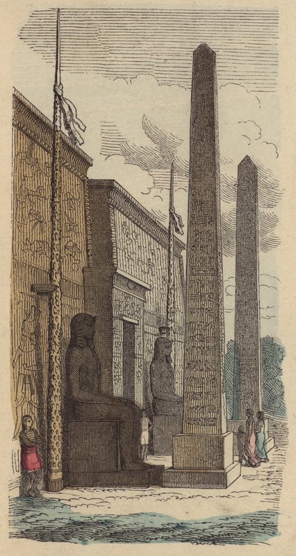 Entrada de um templo palaciano do Antigo Egipto (gravura colorida) de German School