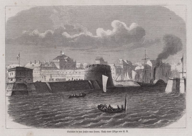 Entrada do porto de Le Havre, França (gravura) de German School