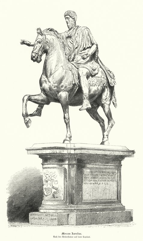 Estátua equestre de Marcus Aurelius, imperador romano (gravura) de German School