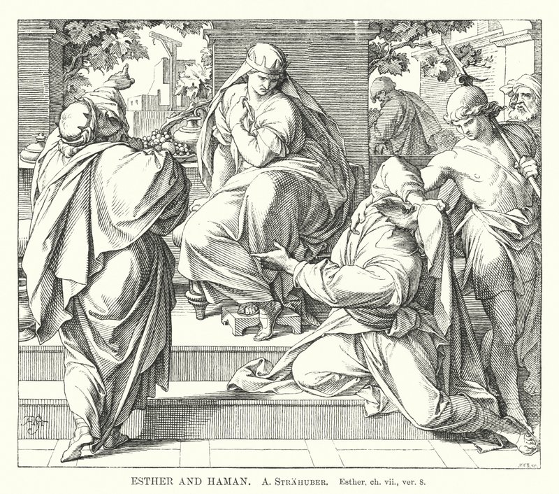Esther e Haman, Esther, ch vii, ver 8 (gravura) de German School
