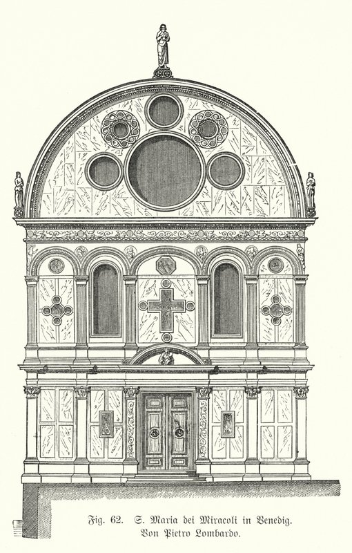 Fachada da Igreja de Santa Maria dei Miracoli, projetada por Pietro Lombardo, Veneza, Itália (gravura) de German School