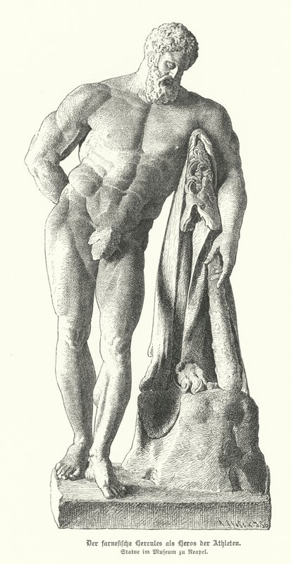 Farnese Hércules, cópia romana de uma estátua grega antiga de Lysippos (gravura) de German School
