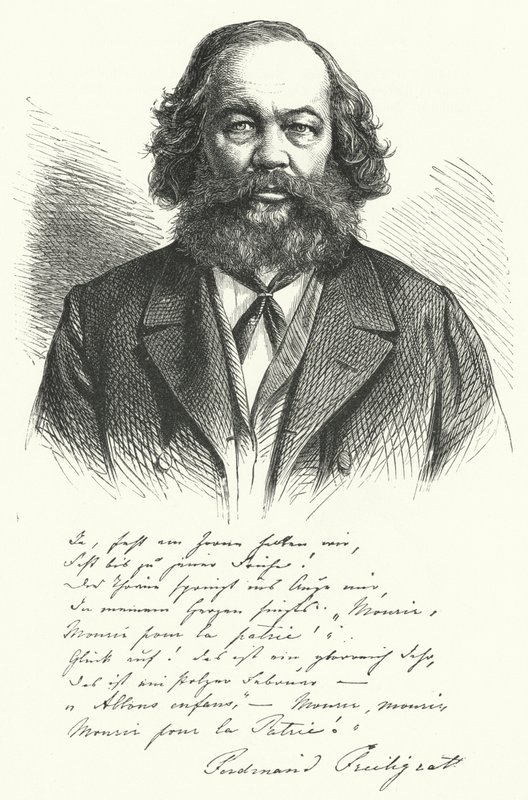 Ferdinand Freiligrath, poeta alemão, tradutor e agitador político liberal (gravura) de German School