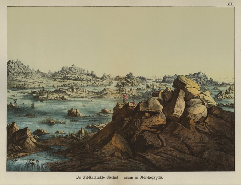 Primeira Catarata do Rio Nilo, Assuão, Alto Egito (cor litho) de German School