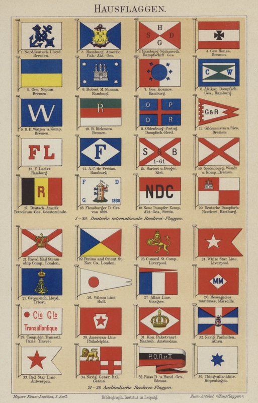 Bandeiras de companhias e companhias marítimas (cor litho) de German School