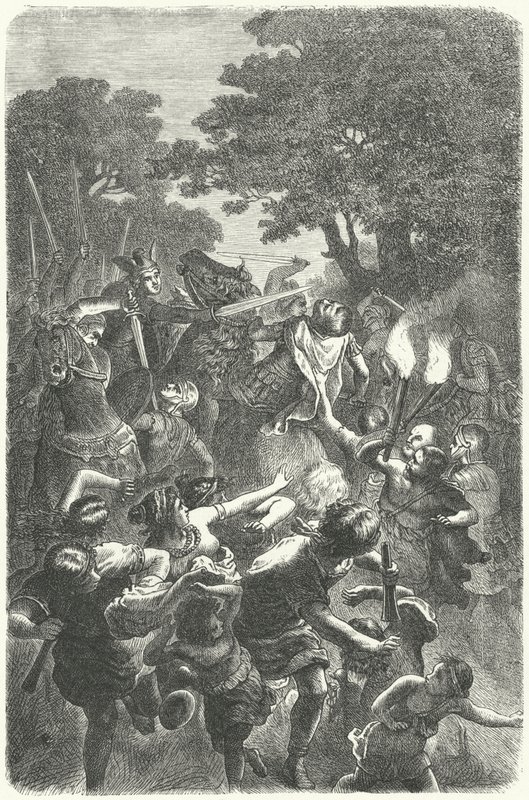 Fugitivos romanos sob ataque de alemães (gravura) de German School