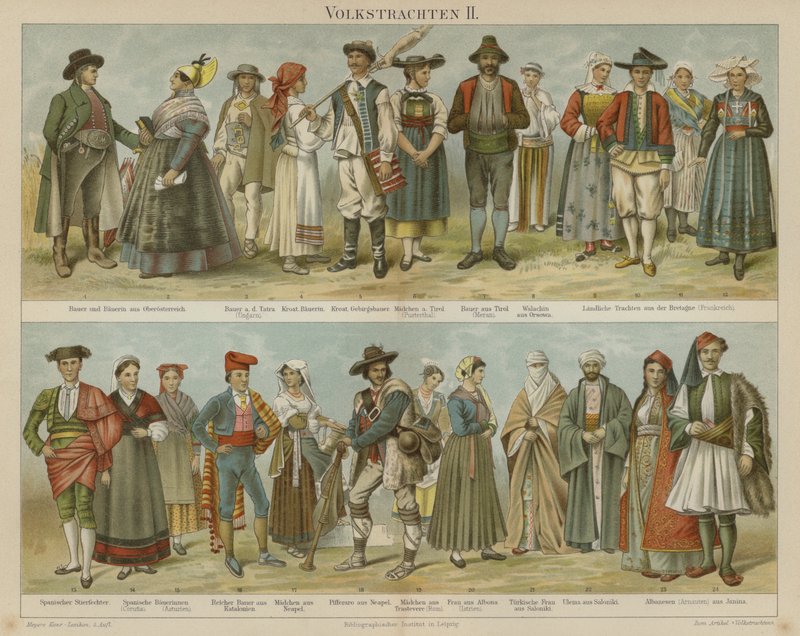 Roupas folclóricas (cor litho) de German School