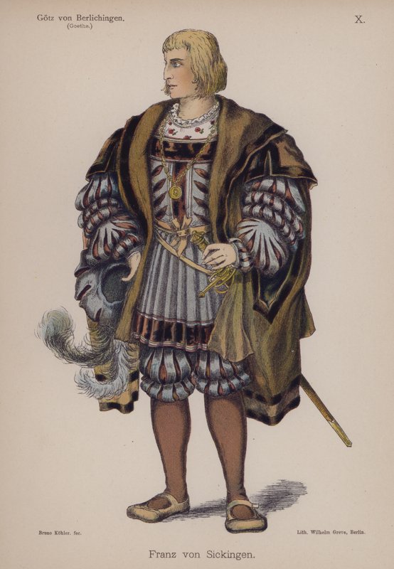 Franz von Sickingen, de Gotz von Berlichingen por Goethe (cor litho) de German School