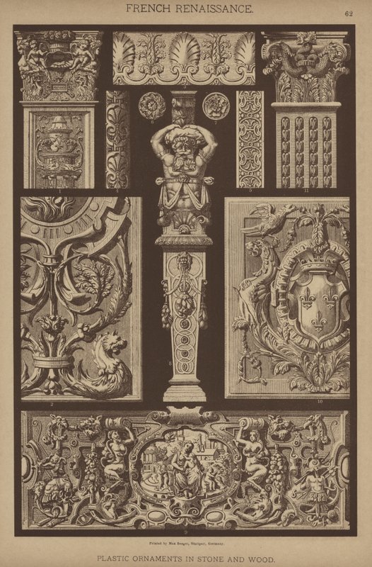 Renascença Francesa, Ornamentos Plásticos em Pedra e Madeira (cor litho) de German School
