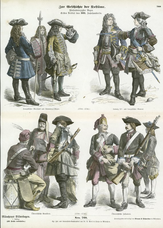 Uniformes militares franceses e austríacos, início do século XVIII de German School