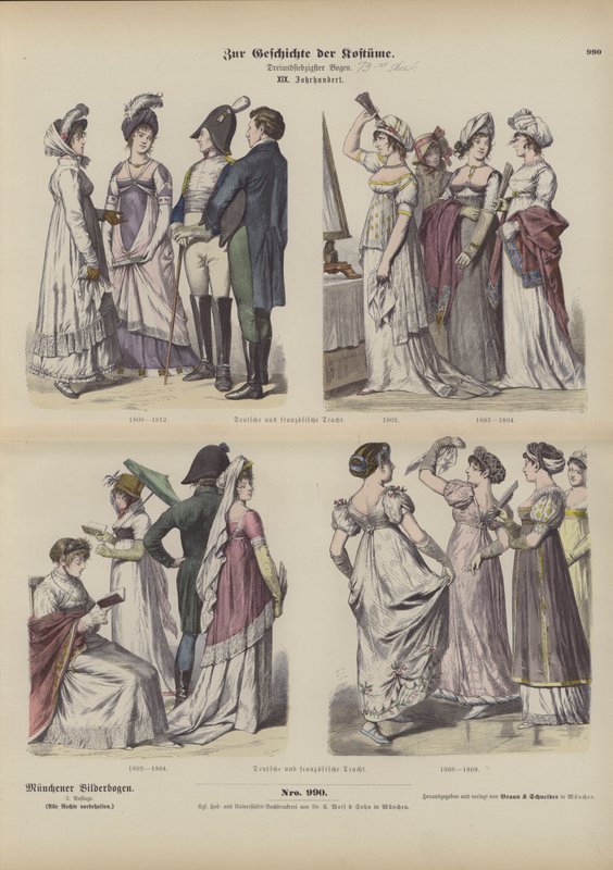 Fatos franceses e alemães, início do século XIX (gravura colorida) de German School