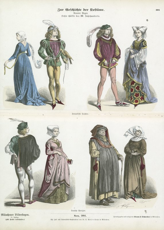 Trajes franceses e alemães, segunda metade do século XV de German School