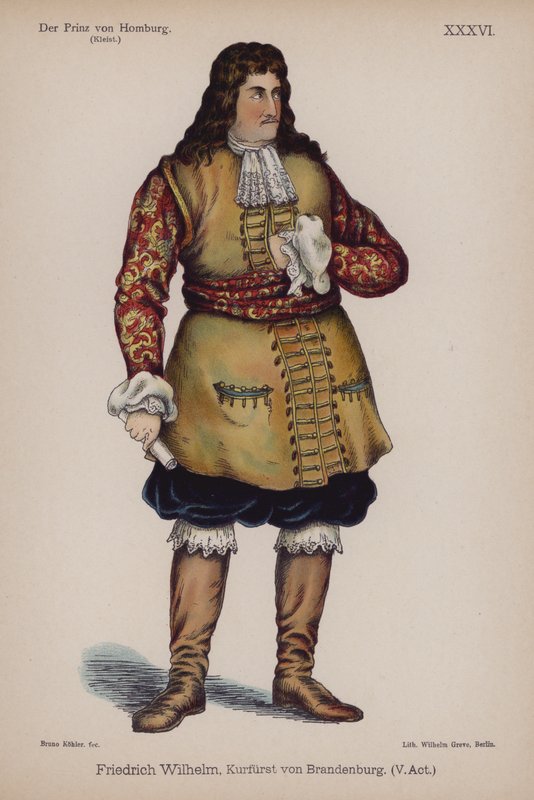 Friedrich Wilhelm, Duque de Brandenburgo, de Der Prinz von Homburg (O Príncipe de Homburg) por Heinrich von Kleist (cor litho) de German School