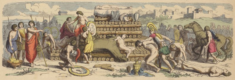 Funeral de um herói na Grécia Antiga (gravura a cores) de German School