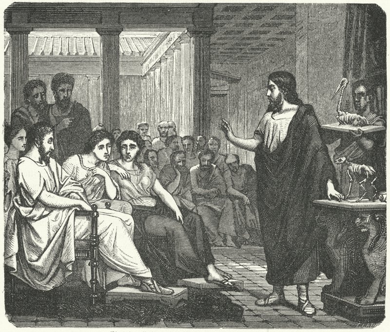 Galen ensinando anatomia na Roma Antiga (gravura) de German School