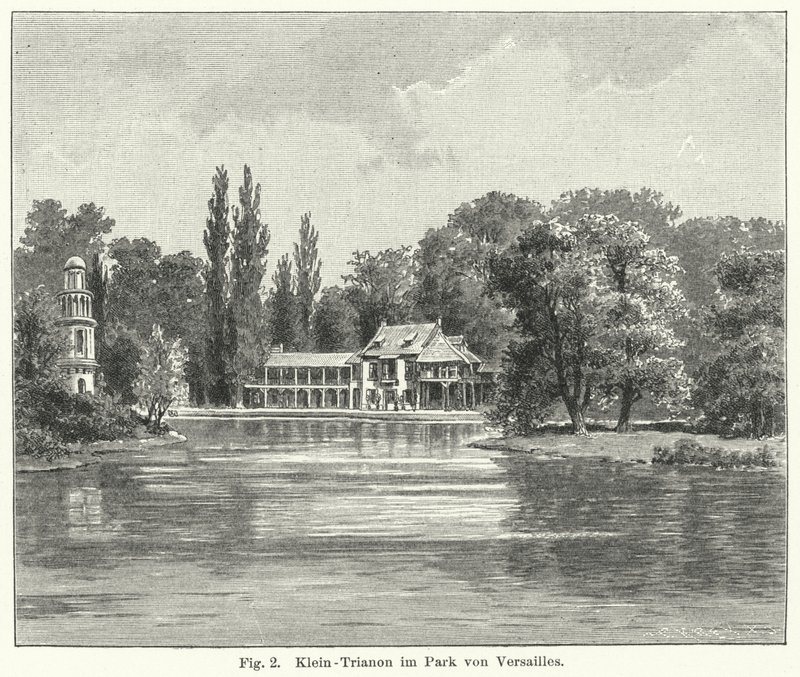 Design de jardim: Petit Trianon, Versalhes, França (gravura) de German School
