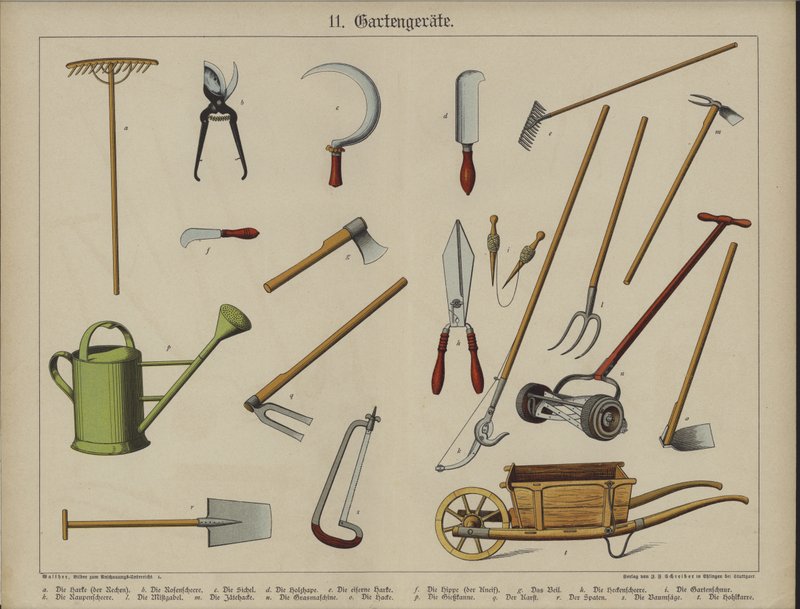 Utensílios de jardinagem (cor litho) de German School