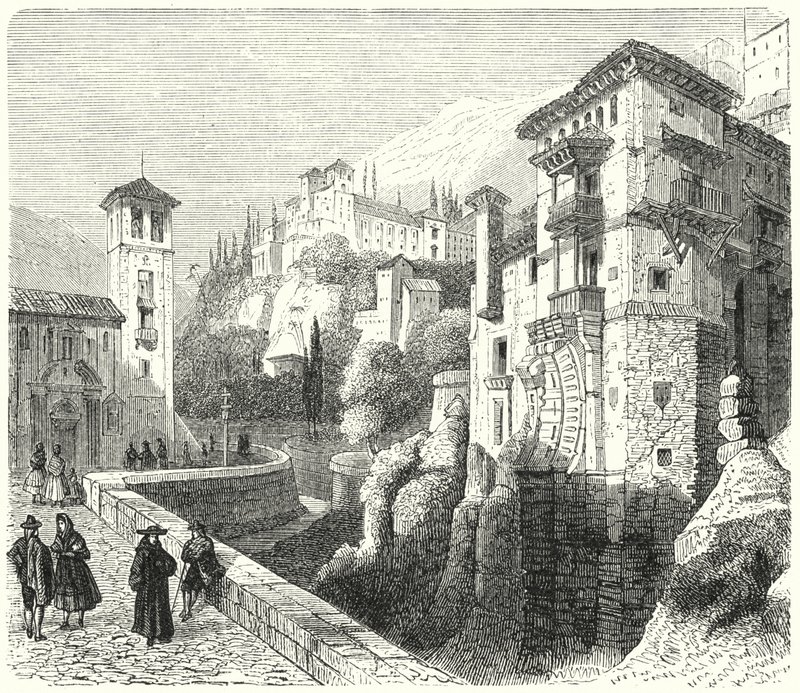 Generalife, palácio de verão dos governantes Nasrid dos Emirados de Granada, Espanha (gravura) de German School
