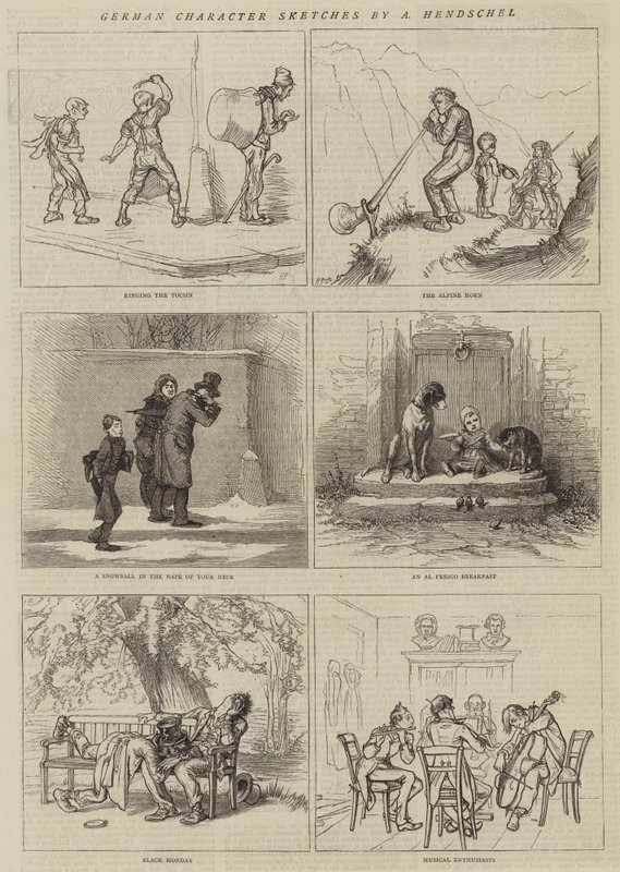 Esboços de caracteres alemães (gravura) de German School