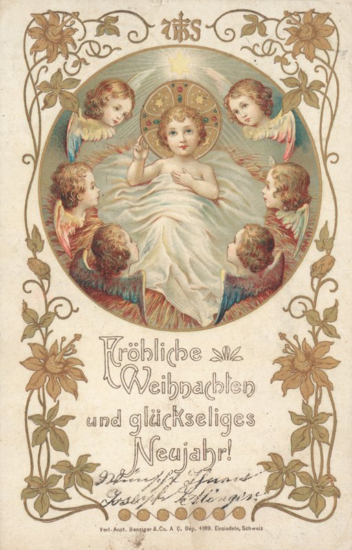 Postal de Natal alemão (litografia a cores) de German School