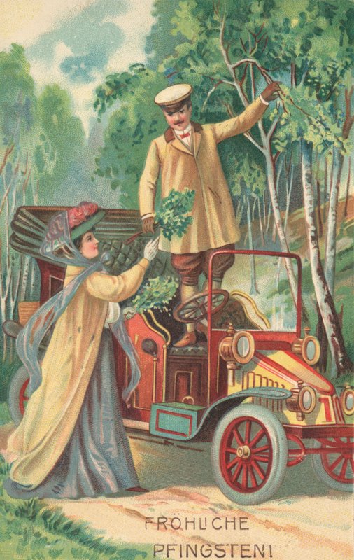 Cartão alemão do Pentecostes (litografia a cores) de German School