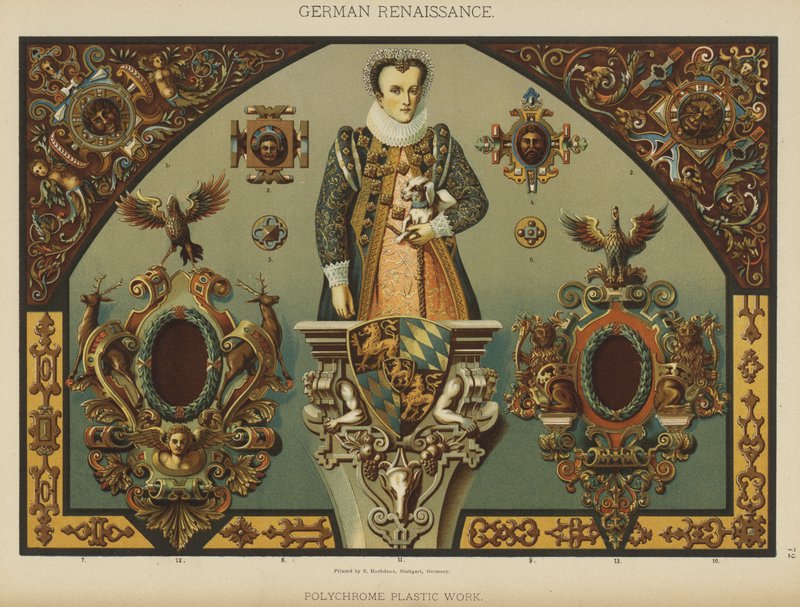 Trabalho plástico alemão renascentista, policromado (cor litho) de German School