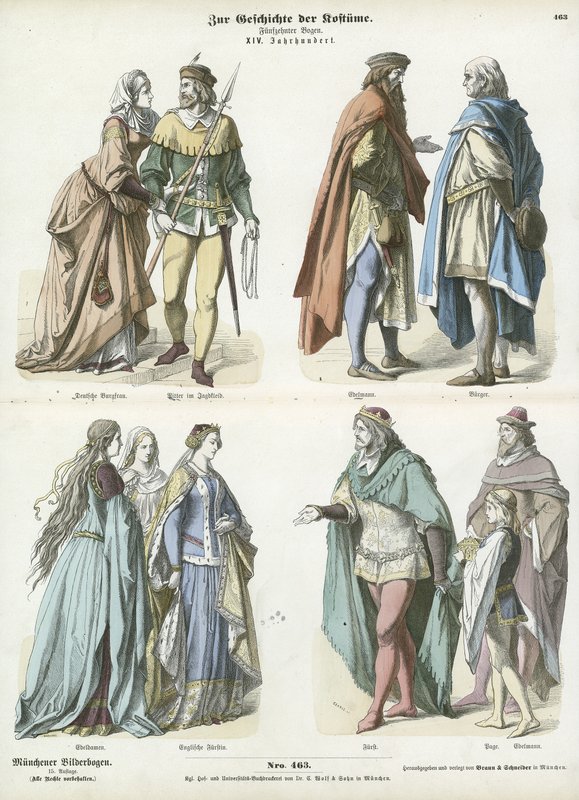 Trajes alemães e ingleses, século XIV de German School