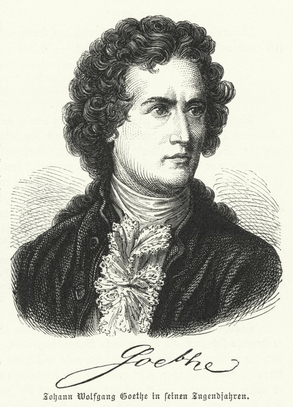 O autor alemão Johann Wolfgang Goethe (1749-1832) em sua juventude de German School