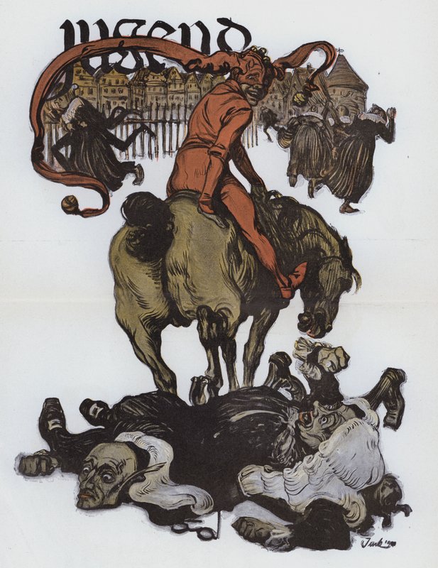 Desenho animado alemão da revista Jugend (cor litho) de German School