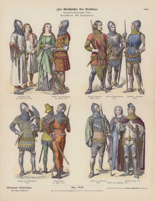Fatos alemães do século XIV (gravura colorida) de German School