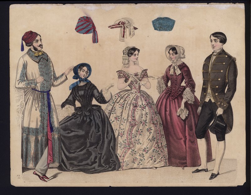 Gravura da moda alemã, meados do século 19 de German School