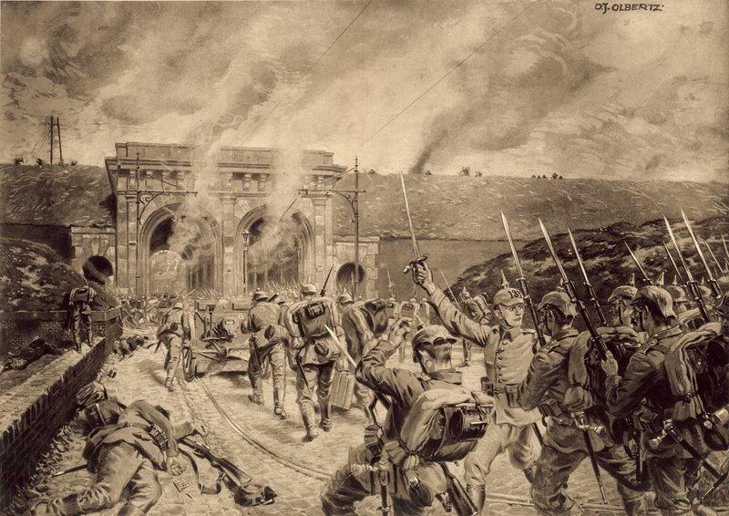 Tropas alemãs atacam a Porte du Douai em Lille em 12 de outubro de 1914 de German School
