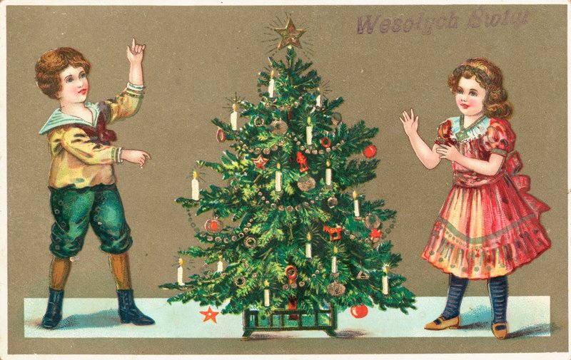 Menina menino, com, árvore natal de German School
