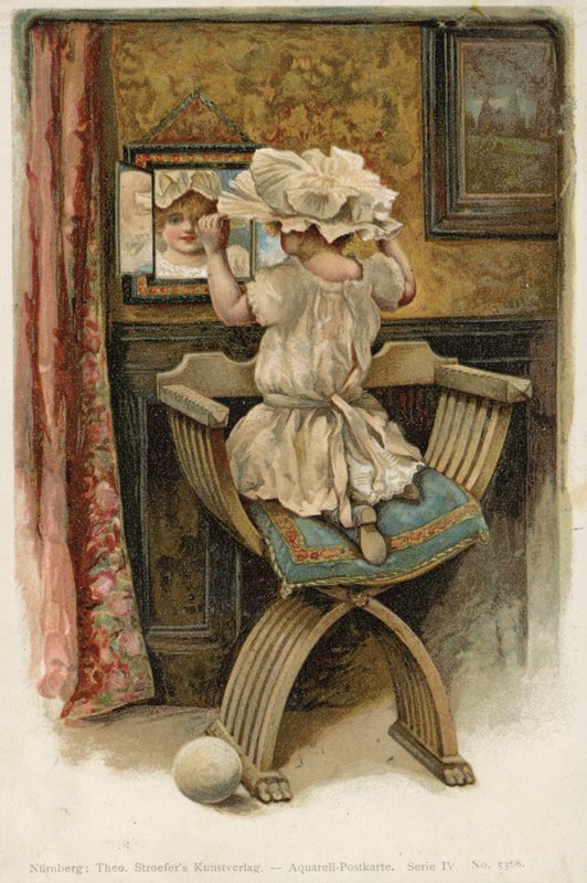 Menina, bonnet, olhar, mesma, espelho de German School