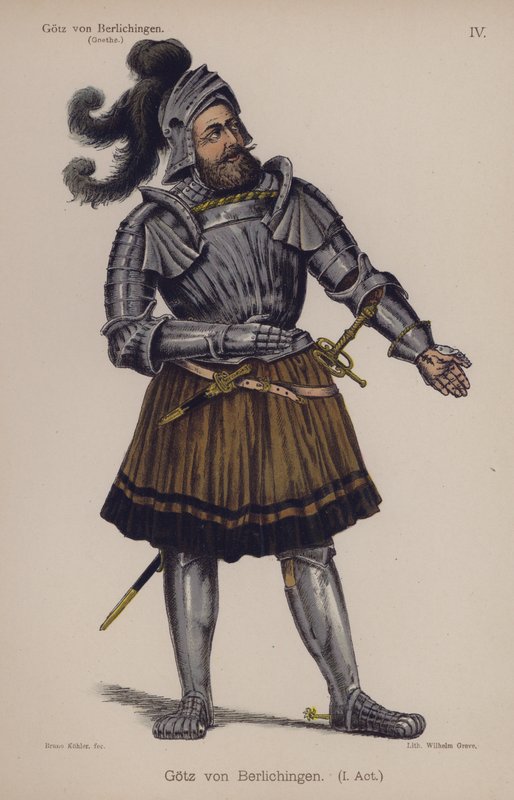 Gotz von Berlichingen, personagem do título da peça de Goethe (cor litho) de German School