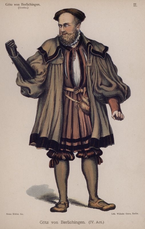 Gotz von Berlichingen, personagem do título da peça de Goethe (cor litho) de German School