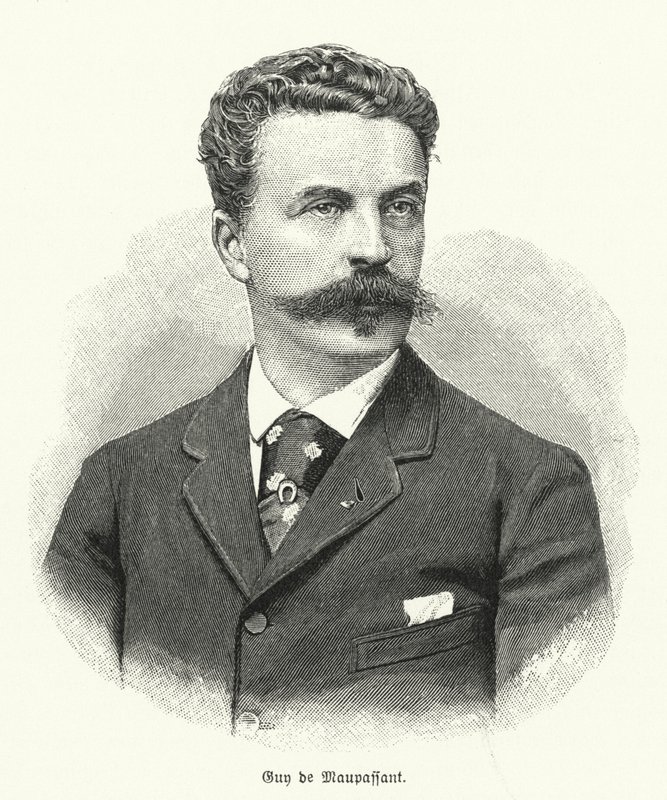 Guy de Maupassant, escritor francês de contos (litho) de German School