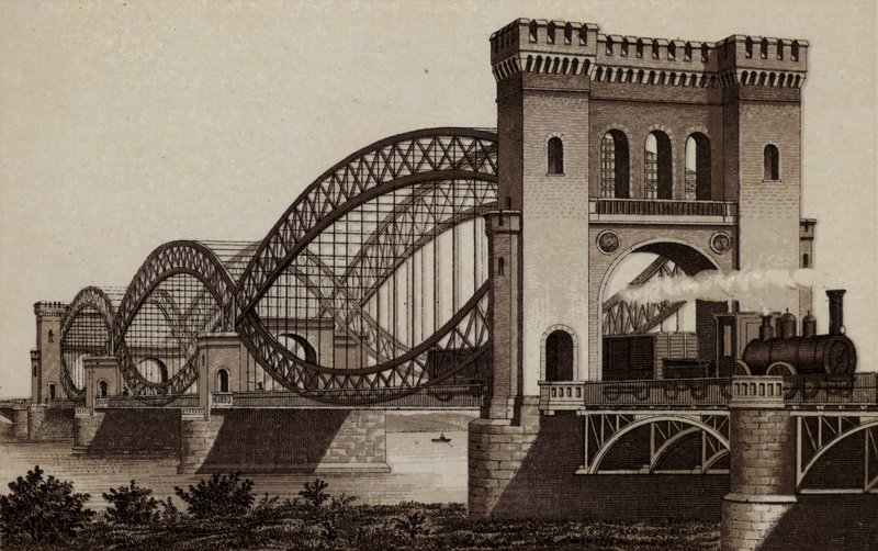 Hamburgo: Eisenbahn-Elb-Brucke, A Ponte Ferroviária sobre o Elba (litho) de German School