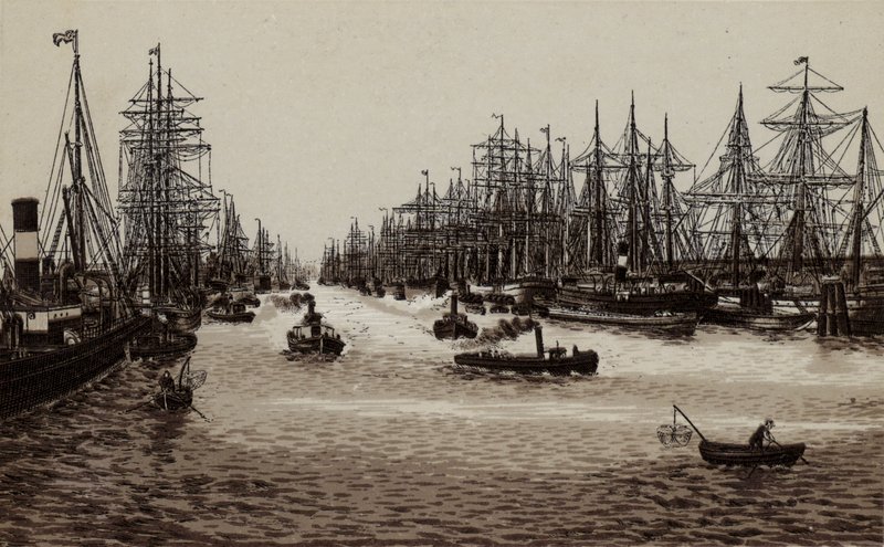 Hamburgo: Harbour, The Harbour (litho) de German School