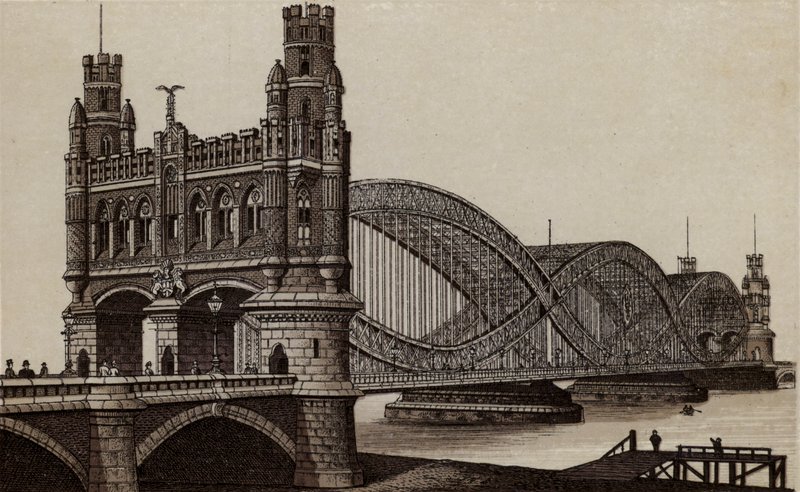 Hamburgo: Neue Elb-Brucke, Nova Ponte sobre o Elba (litho) de German School