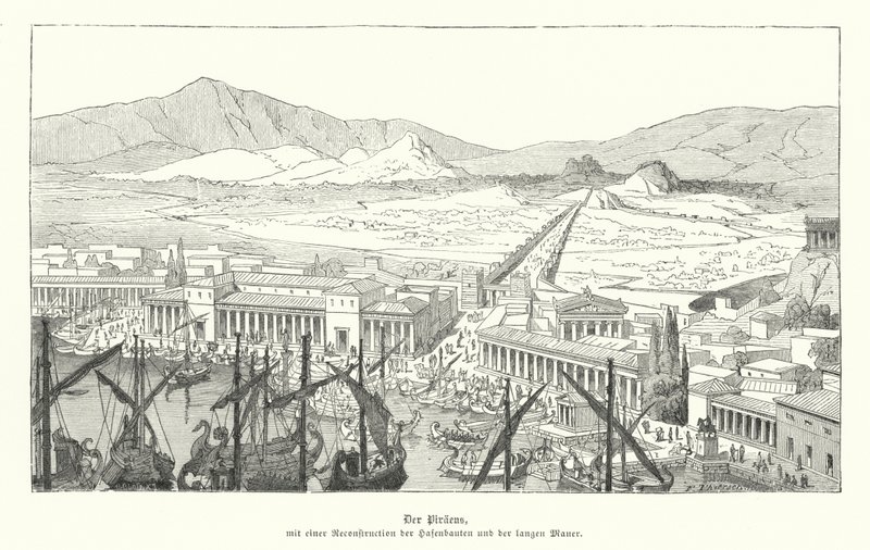 Porto do Pireu, Grécia Antiga (gravura) de German School