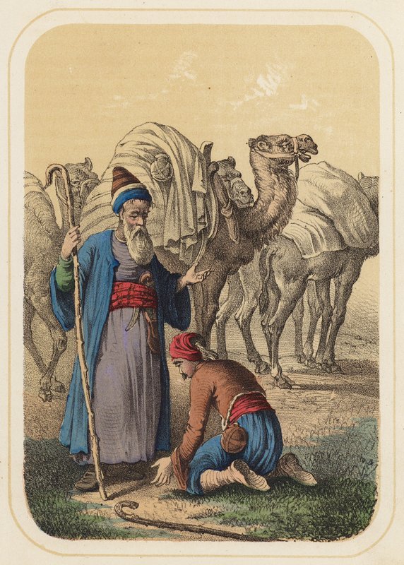 Harun al Rashid e Abdallah em cena de As Mil e Uma Noites (lito colorido) de German School