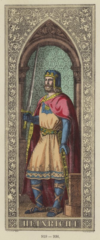 Heinrich I, 919-936 (gravura a cores) de German School