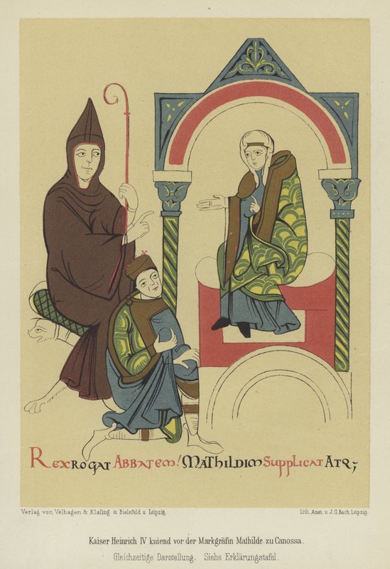Henrique IV, Sacro Imperador Romano, ajoelhado diante de Margavine Matida, da Toscana, em Canossa de German School