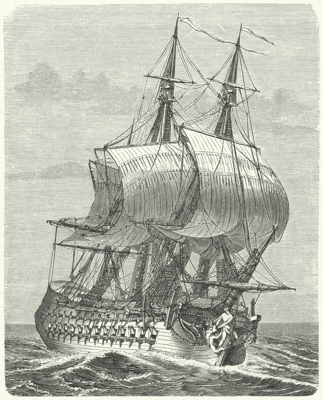 Hercule, fragata francesa de 58 tiros (gravura) de German School