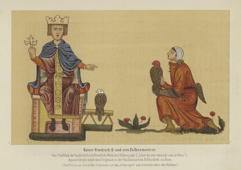 Sacro Imperador Romano Frederico II e seu Mestre dos Falcões, do século XIII de German School