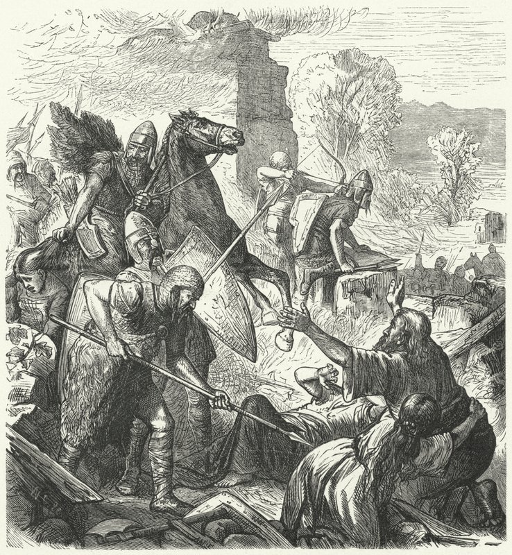 Invasores húngaros na Itália, início do século X (gravura) de German School