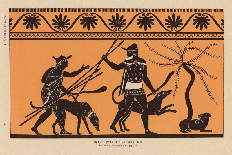 Caça às lebres na Grécia Antiga (litografia a cores) de German School