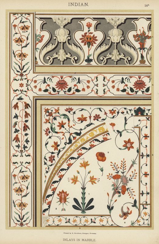 Indiano, Inlays em mármore (cor litho) de German School