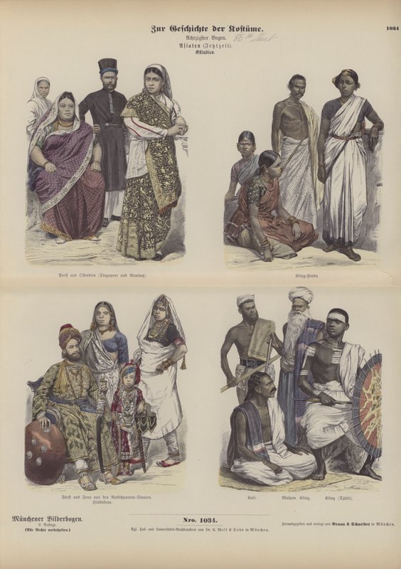 Vestido indiano e asiático (gravação a cores) de German School